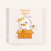 Happy Mind Happy Life Cute Cat Illustration Notizblock (Vorderseite)