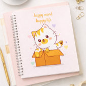 Happy Mind Happy Life Cute Cat Illustration Notizblock