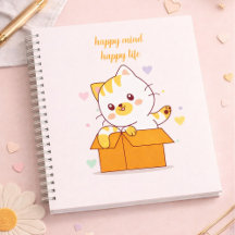 Happy Mind Happy Life Cute Cat Illustration
