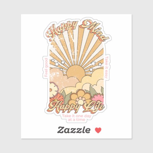 Happy Mind Happy Life Hippy Groovy Vibes Aufkleber (Blatt)
