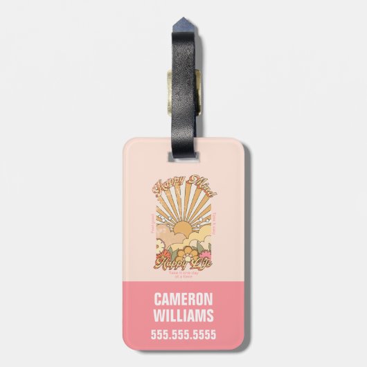 Happy Mind Happy Life Hippy Groovy Vibes Gepäckanhänger (Rückseite vertikal)