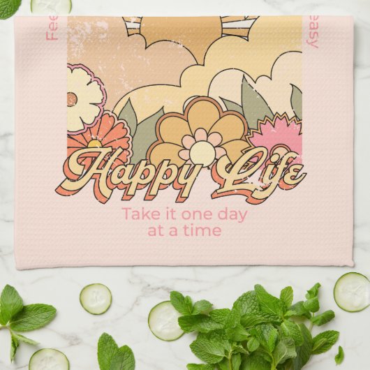 Happy Mind Happy Life Hippy Groovy Vibes Geschirrtuch (Gefaltet)
