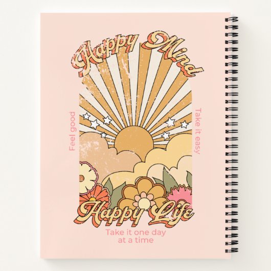 Happy Mind Happy Life Hippy Groovy Vibes Notizblock (Rückseite)