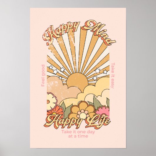 Happy Mind Happy Life Hippy Groovy Vibes Poster (Vorne)