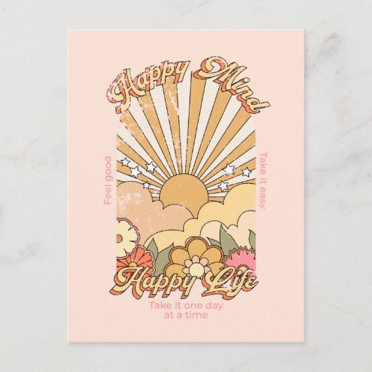 Happy Mind Happy Life Hippy Groovy Vibes Postkarte (Vorderseite)