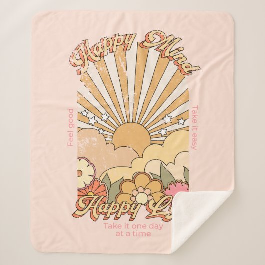 Happy Mind Happy Life Hippy Groovy Vibes Sherpadecke (Vorderseite)