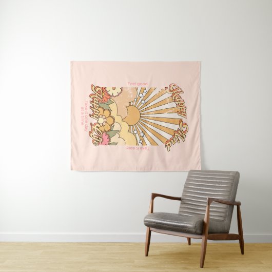 Happy Mind Happy Life Hippy Groovy Vibes Wandteppich (Beispiel (Horizontal))