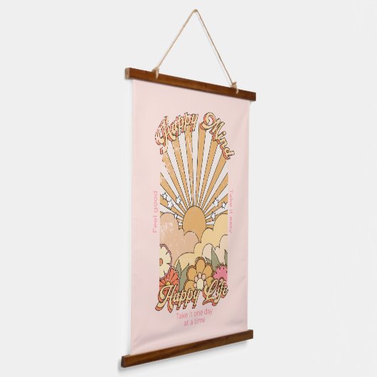 Happy Mind Happy Life Hippy Groovy Vibes Wandteppich Mit Holzrahmen (Gewinkelt)