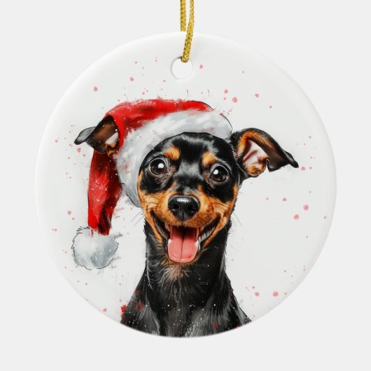 Happy Mini Pinscher Dog Christmas Personalized Keramik Ornament (Vorne)