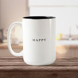 Happy Minimal Simple Elegante Typografie Zweifarbige Tasse<br><div class="desc">Diese elegante Tasse ist ein modernes, minimalistisches Geschenk für den Typografen und bietet einen einfachen Ausdruck für einen ruhigen Moment, um Ihr Lieblingsgetränk zu genießen. "Glück" ist das, was wir aus dieser perfekten Tasse trinken. Sie können jederzeit Ihre persönliche Nachricht ändern.</div>