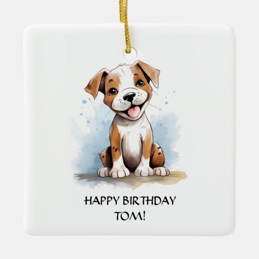 Happy Minimalistisch Pitbull Pit Bull Terrier Dog Keramikornament (Vorderseite)