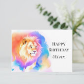 Happy Modern Boho Lion Birthday Karte (Stehend Vorderseite)