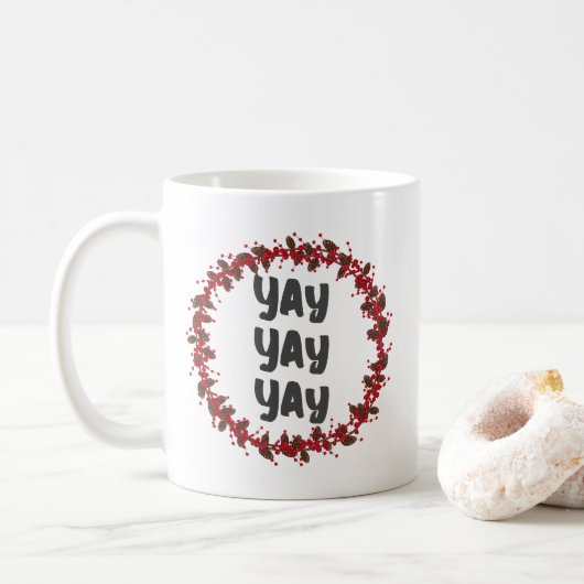 Happy Modern Christmas Wreath Wedding Day Yay Kaffeetasse (Mit Donut)