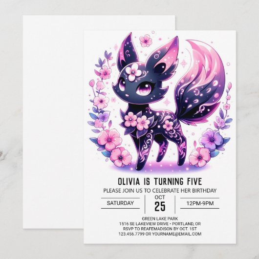 Happy Modern Fox Digital Geburtstag Einladung (Vorne/Hinten)