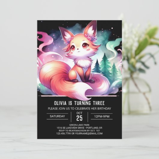 Happy Modern Fox Geburtstag Einladung (Stehend Vorderseite)