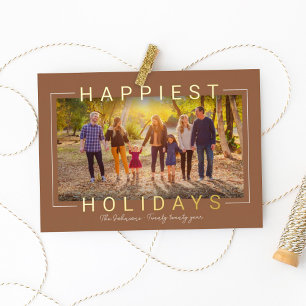 Happy Modern Gold Text Brass Brown Foto Folien Feiertagskarte