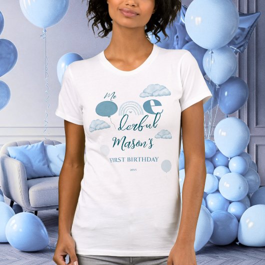 Happy Mom Blue Mr Onederful Cloud First Birthday T-Shirt