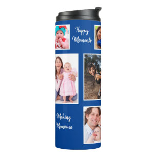 Happy Moments Blue Background Foto Collage Thermosbecher