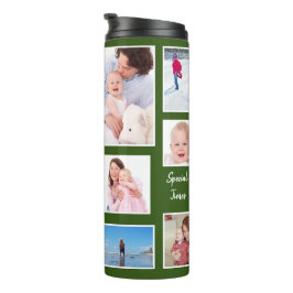 Happy Moments Green Background Foto Collage Thermosbecher