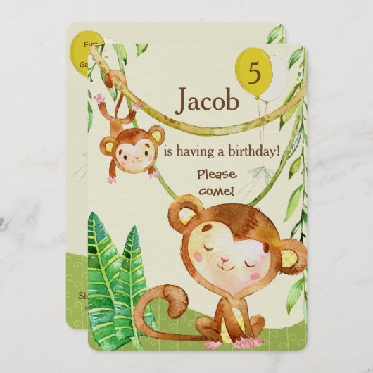 Happy Monkey Birthday Invite Einladung (Vorne/Hinten)