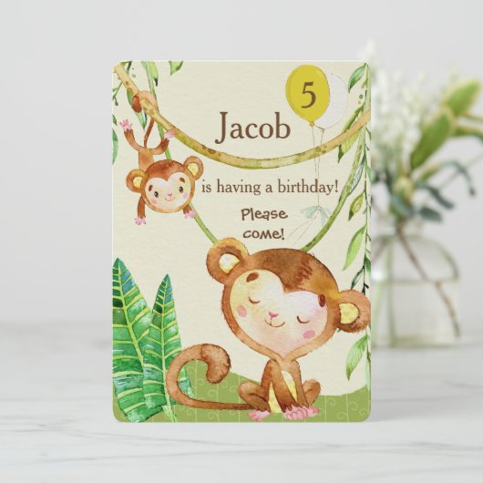 Happy Monkey Birthday Invite Einladung (Stehend Vorderseite)