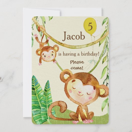 Happy Monkey Birthday Invite Einladung (Vorderseite)