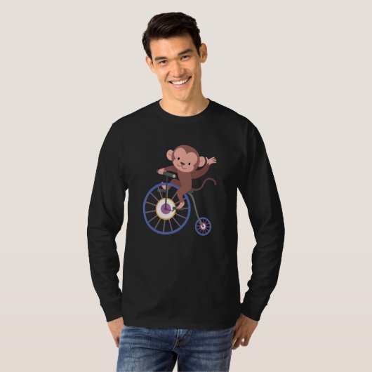 Happy Monkey Riding Bicycle and Waving Hand Cute A T-Shirt (Vorne ganz)