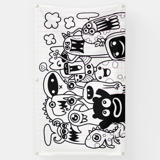 HAPPY MONSTER DOODLE CRITTER Banner (Vertikal)