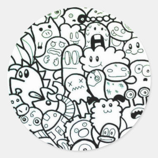 HAPPY MONSTER ROUND STICKERS CUSTOMIZABLE