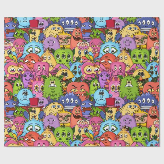 Happy Monsters Pattern Geschenkpapier (Flach)