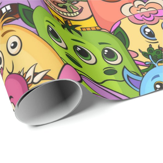 Happy Monsters Pattern Geschenkpapier (Rolleneckpunkt)