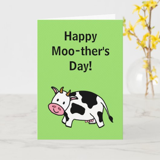 Happy Moo-ther's Day Moo Cow mit rosa Udder Karte (Gelbe Blume)