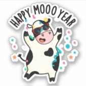 Happy Moo Year Funny Cow Puff Aufkleber (Vorderseite)