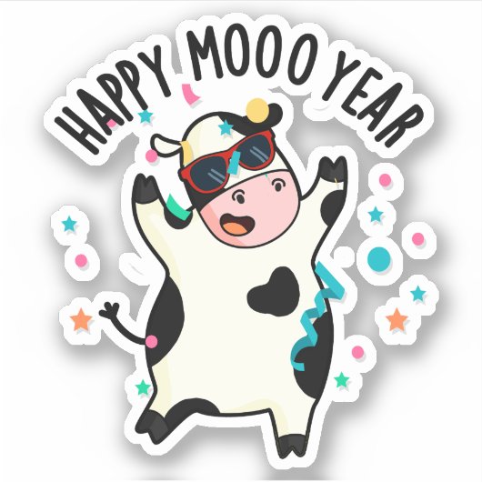 Happy Moo Year Funny Cow Puff Aufkleber (Vorderseite)