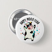 Happy Moo Year Funny Cow Puff Button (Vorne & Hinten)
