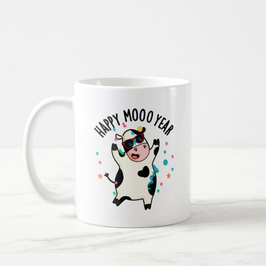 Happy Moo Year Funny Cow Puff Kaffeetasse (Links)