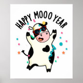Happy Moo Year Funny Cow Puff Poster (Vorne)