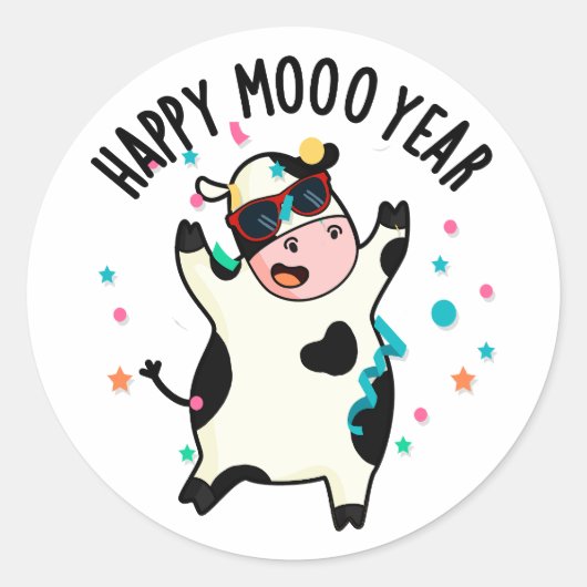 Happy Moo Year Funny Cow Puff Runder Aufkleber (Vorderseite)