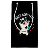 Happy Moo Year Funny Cow Pun Dark BG Kleine Geschenktüte (Vorderseite)