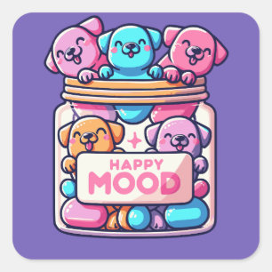 Happy Mood Pillen Niedliche farbenfrohe Hunde Aufk Quadratischer Aufkleber