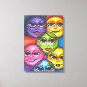 Happy Moon Faces Fantasy Original Celestie Art Leinwanddruck