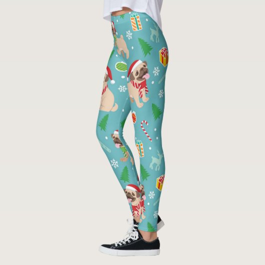 Happy Mops Weihnachtsmuster Leggings (Links)