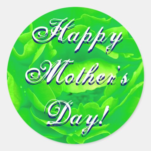 Happy Mother Day Bright Green Rose Runder Aufkleber (Vorderseite)