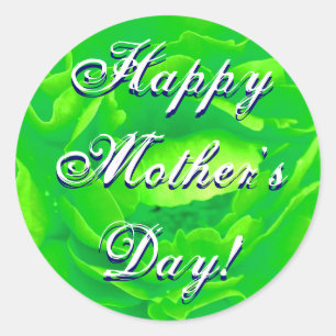 Happy Mother Day Bright Green Rose Runder Aufkleber
