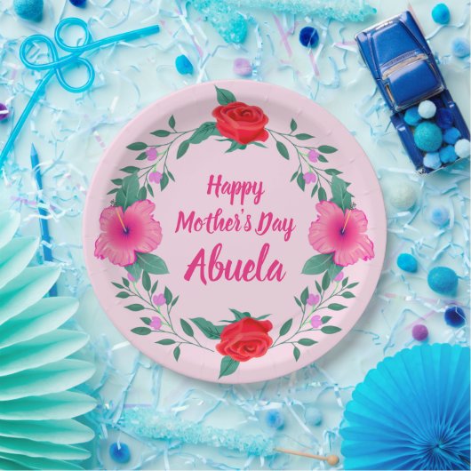 Happy Mother Day Edit Name Großmutter Abuela Pappteller (Party)