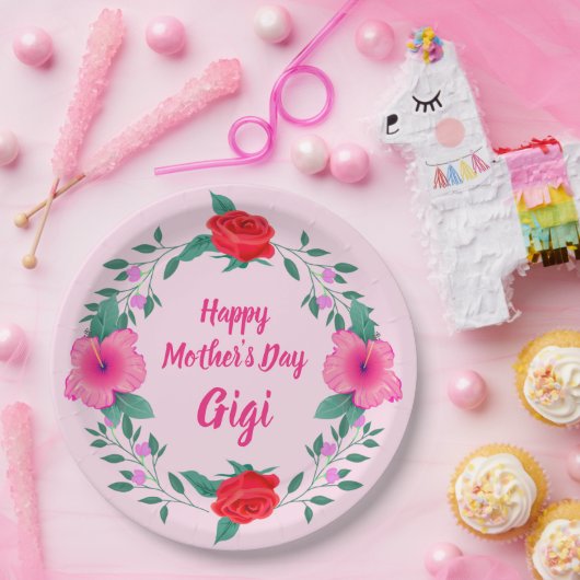 Happy Mother Day Edit Name Großmutter Gigi Pappteller (Party)