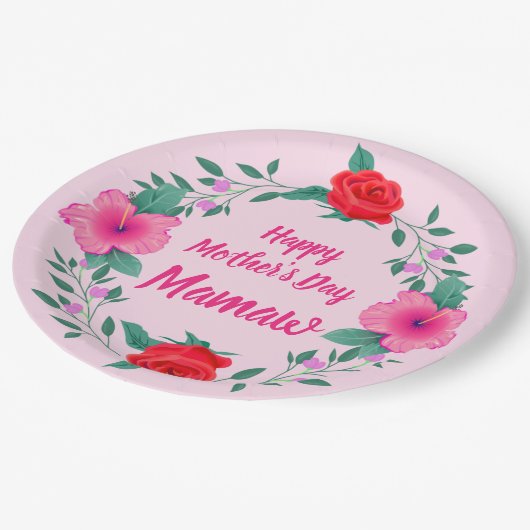 Happy Mother Day Edit Name Großmutter Mamaw Pappteller (Schrägansicht)