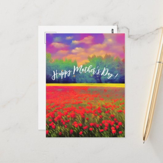 Happy Mother Day - farbenfrohe Tulpenlandschaft Postkarte (Vorderseite/Rückseite Beispiel)