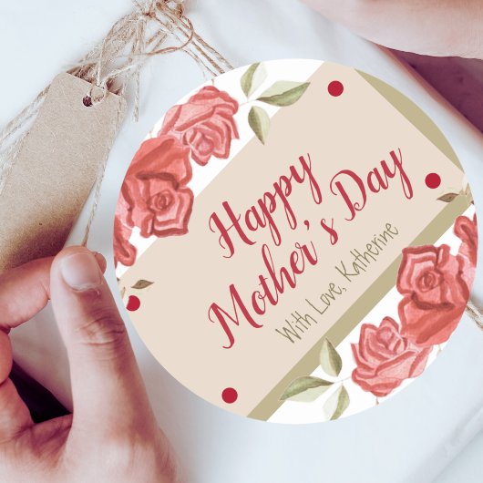 Happy Mother Day Floral Classic Charm Rote Rose Runder Aufkleber
