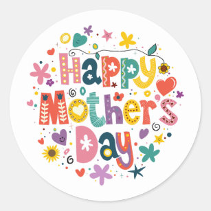 Happy Mother Day Floral Cool Stylish Lettering Runder Aufkleber